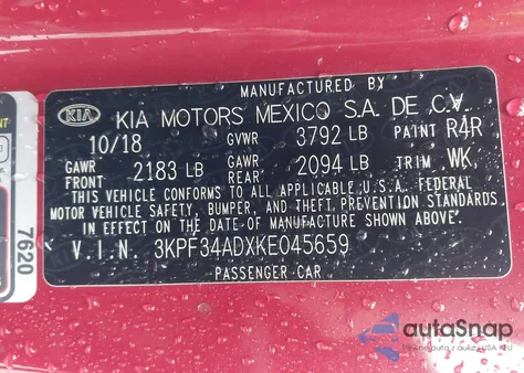 2019 Kia Forte S from USA, damaged, VIN 3KPF34ADXKE045659